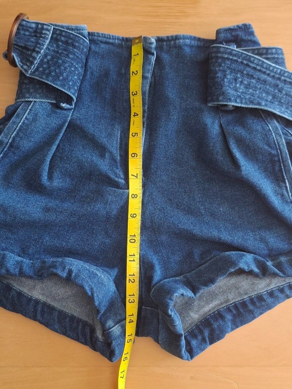 Sézane Rome Shorts Deep Blue Denim Paperbag Belted High Waist Size FR 34 / US 2 - Picture 10 of 13